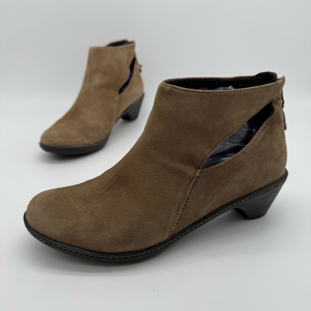 Dansko Bonita Taupe Suede Leather Cutout Zip Bootie Size 39/8.5-9